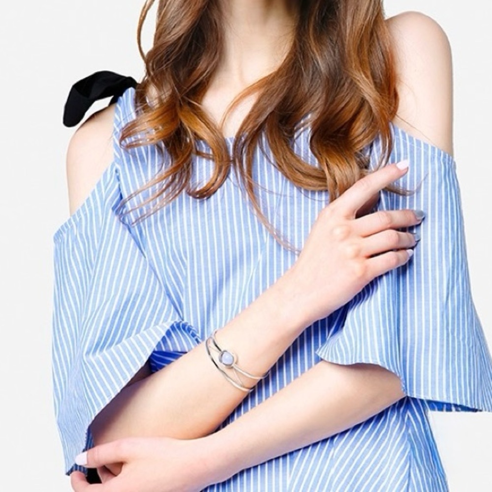 Zara Blue Oversized Striped Top with Black Accents